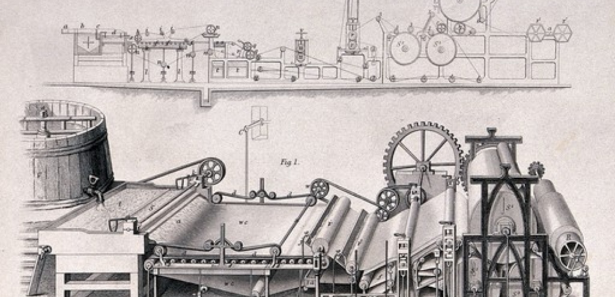 Engraving of machinery